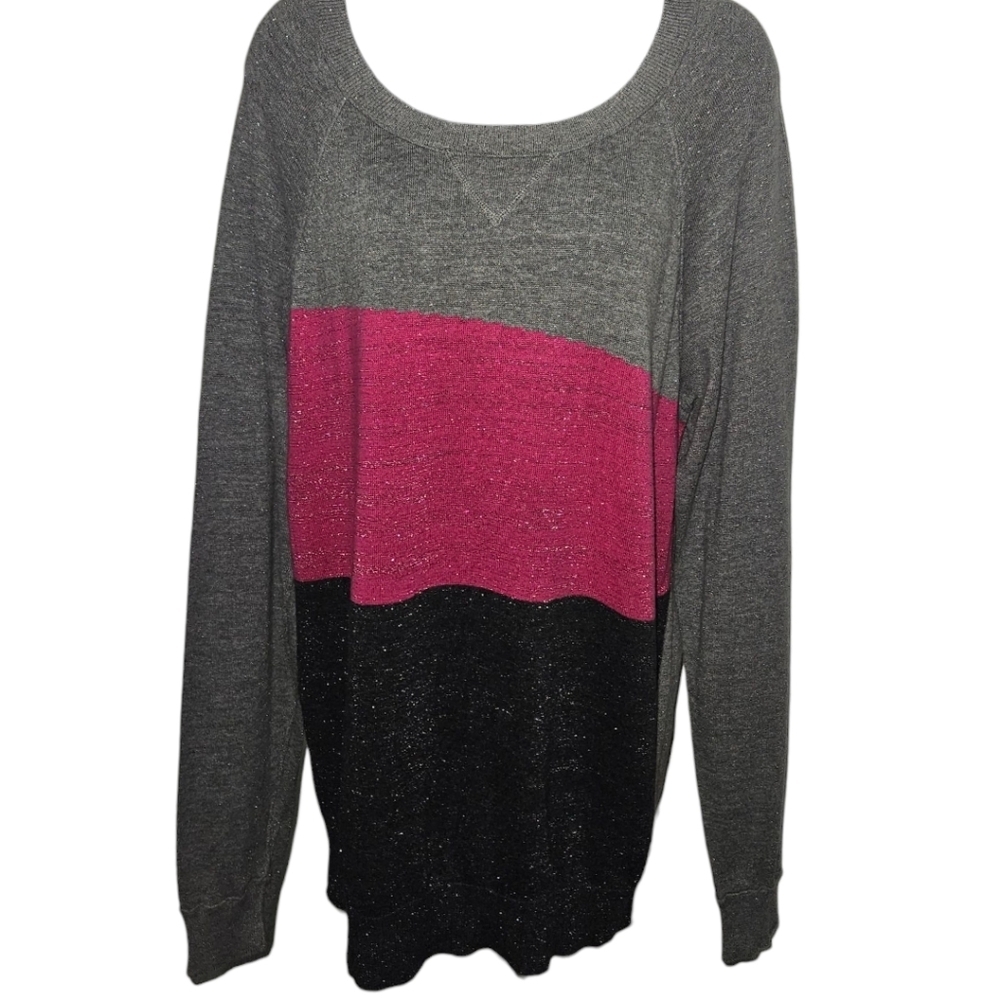 DKNY Jeans Long Sleeve Glitter Colorblock Sweater
